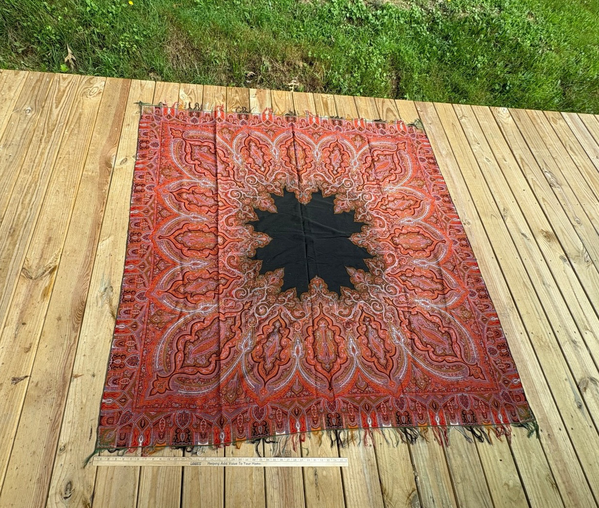 Vintage Antique Hand Woven Kashmir Paisley Shawl 70''  x 70'' Throw HAS TEAR