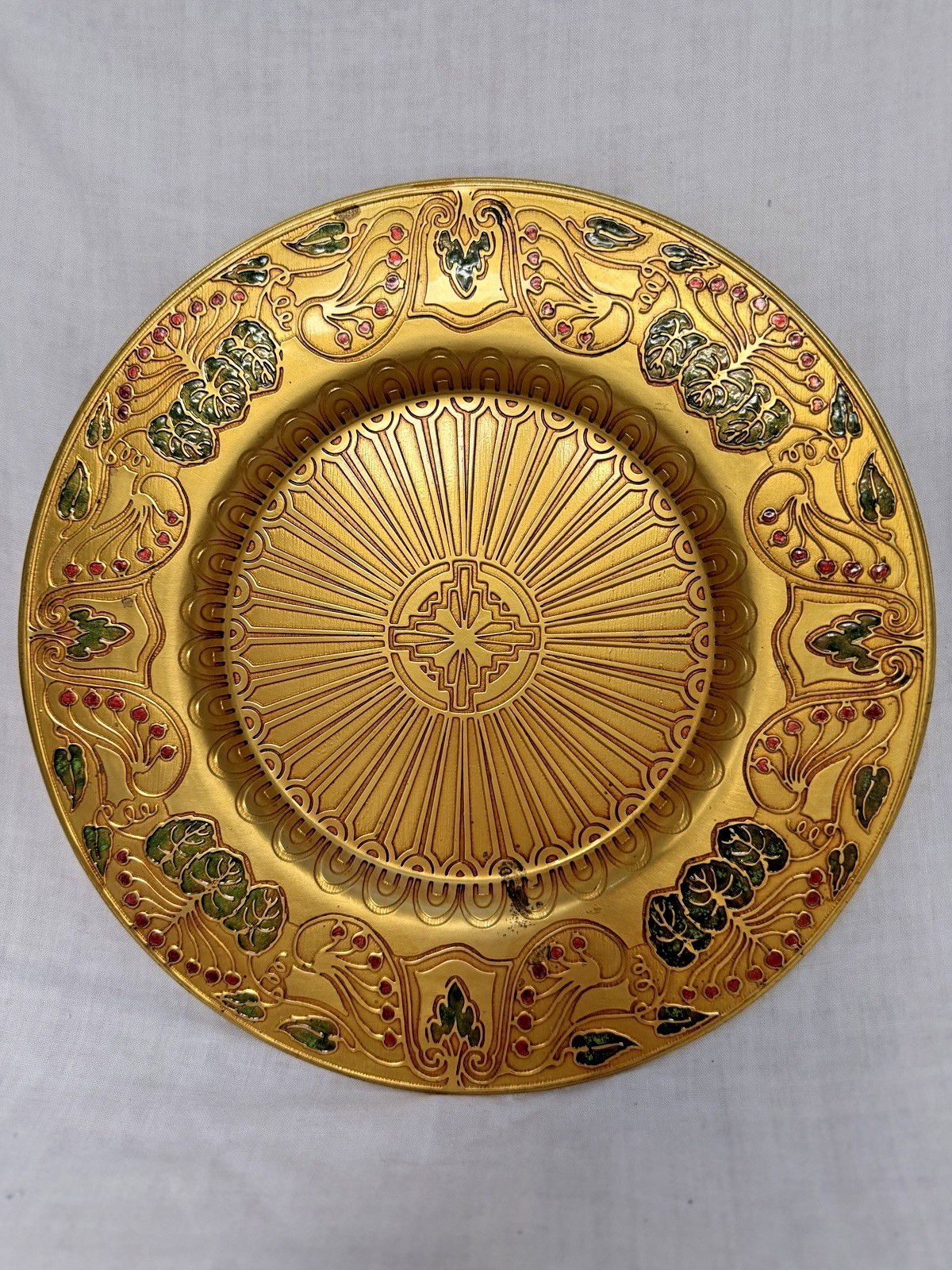 Louis Comfort Tiffany Furnaces Favrile Bronze Dore Enamel Charger Plate