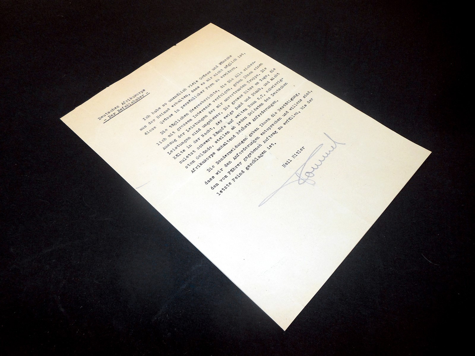 WW2 German Afrika Korps - ERWIN ROMMEL SIGNED LETTER - ORIGINAL PENCIL SIGNATURE