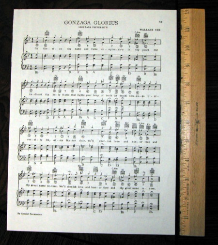 GONZAGA UNIVERSITY Vintage Song Sheet c 1938 \