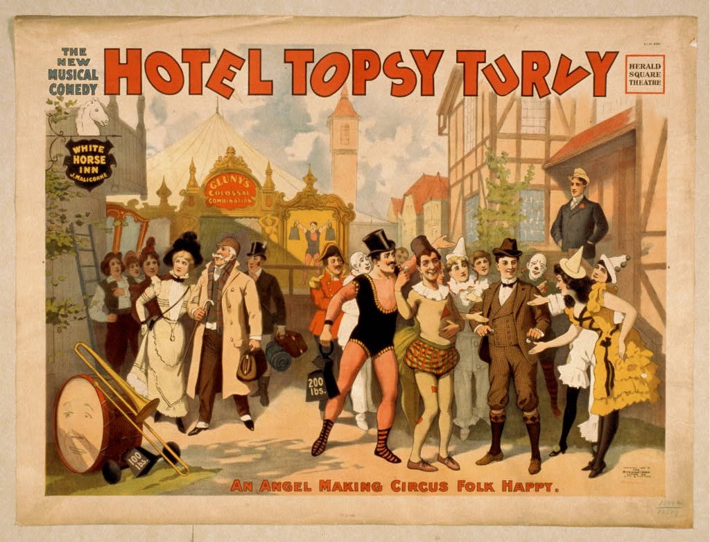 Photo:Hotel Topsy Turvy 1899 Musical Comedy Poster Circus Scene