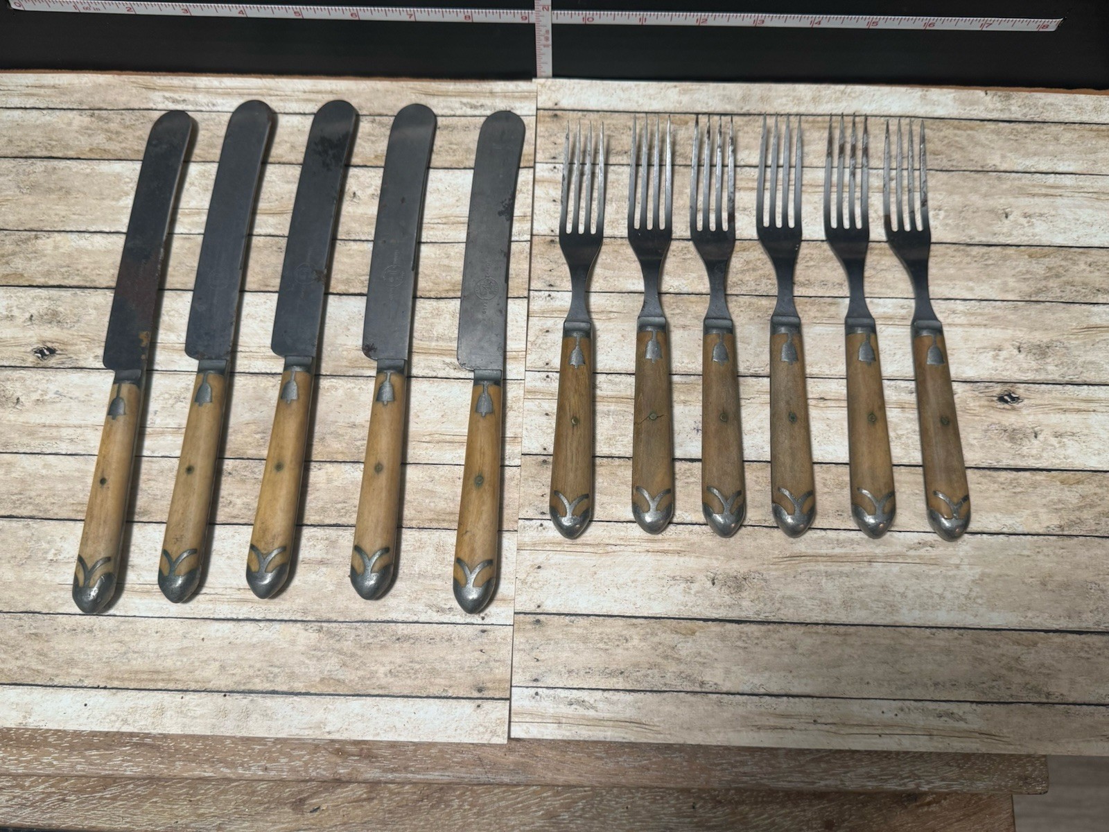 1920s-30s HAMMER BRAND, NY - Kitchen Knives & Forks - 11 Pieces - Art Deco