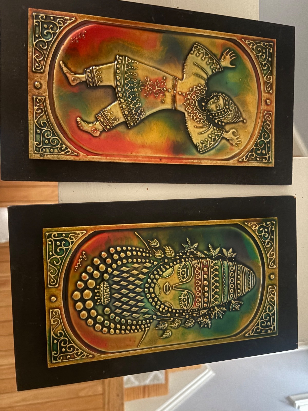 • Vintage Mid Century Hadar Aviv Israel Enamel on Metal Wood Wall Plaques Set of