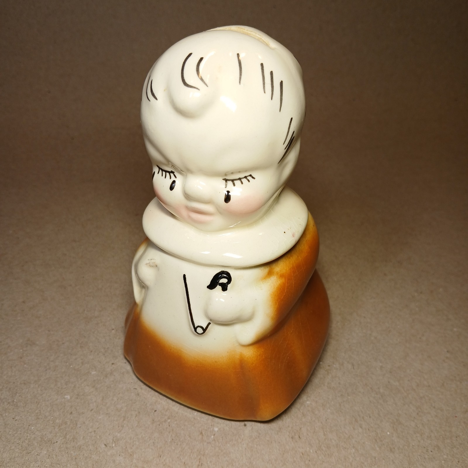 Vintage Two Faced Baby Ceramic Coin Bank Happy Sad Kitsch Mid Century Modern