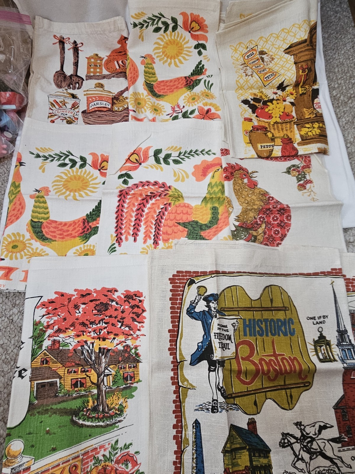 Lot Of 8 Vintage Calendar Linen Tea Towels Wall Hangings 1960s/1970s
