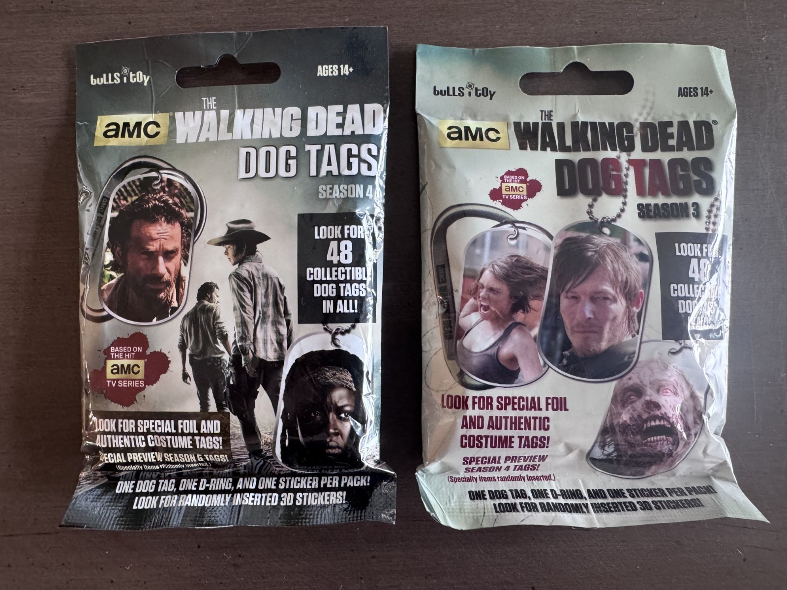 AMC Walking Dead Dog Tags Season 3 & 4 LOT 2 Factory Sealed Packs Bulls-i-Toy