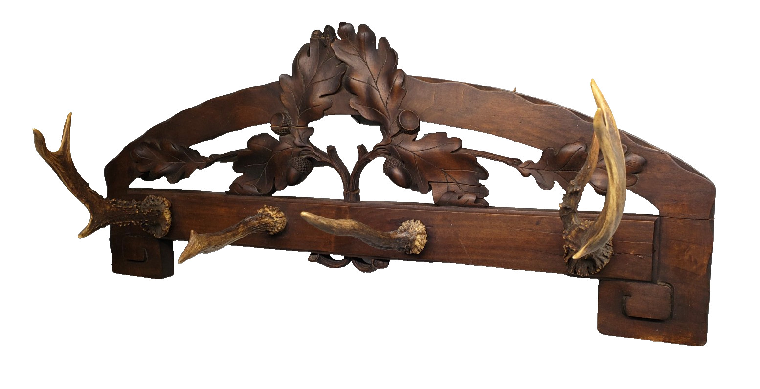Beautiful Antique Black forest hat rack 1900s With antlers 23