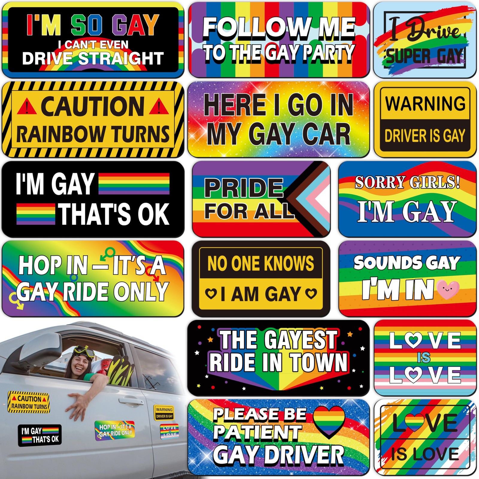 16PCS Funny Pride Gay Car Bumper Magnets Bulk Magnetic Rainbow Decals Decorat... 16PCS Funny Pride Gay Car Bumper Magnets Bulk Magnetic Rainbow Decals Decorat...