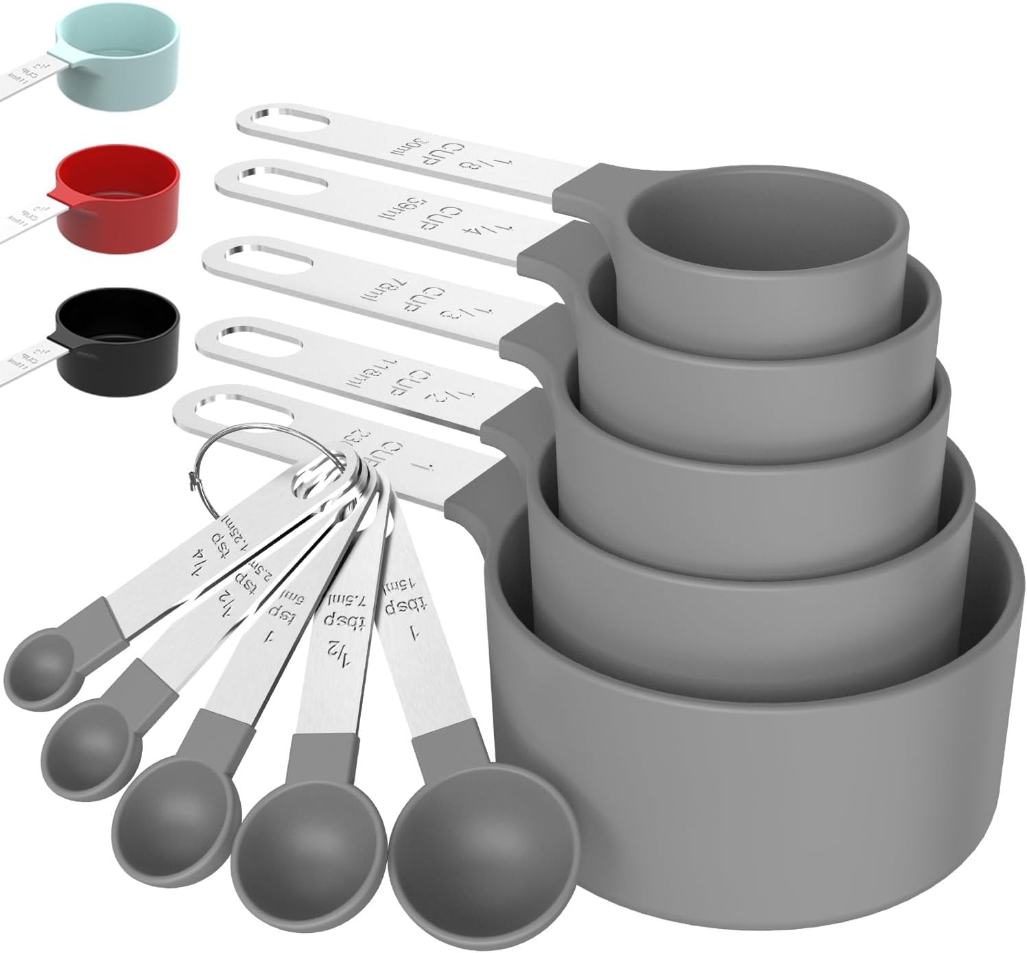 TILUCK Measuring Cups & Spoons Set Stackable for Kitchen Gray