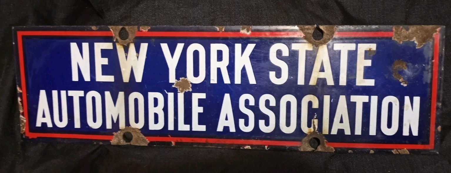 Early 1900s NEW YORK STATE AUTOMOBILE ASSOCIATION Double Sided Porcelain Sign