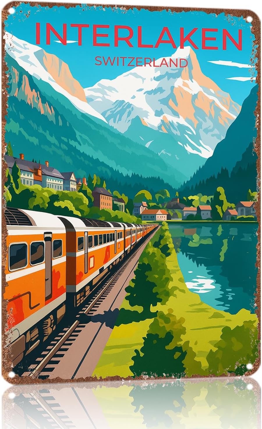 Vintage Interlaken Switzerland Travel Suitable Tin Metal Signs Home Décor 8x12