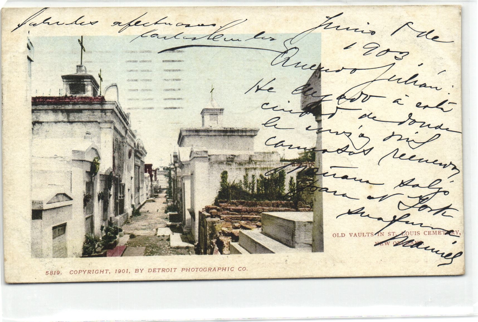 1 Postcard LA Louisiana New Orleans Old vaults in St. Louie Cemetery 1903