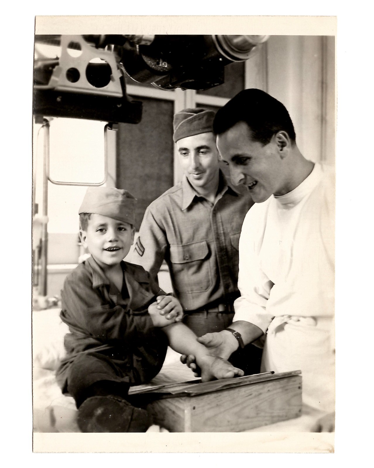 WWII WW2 Original Photo Military Doctor Helping Young Boy 1940s *READ*