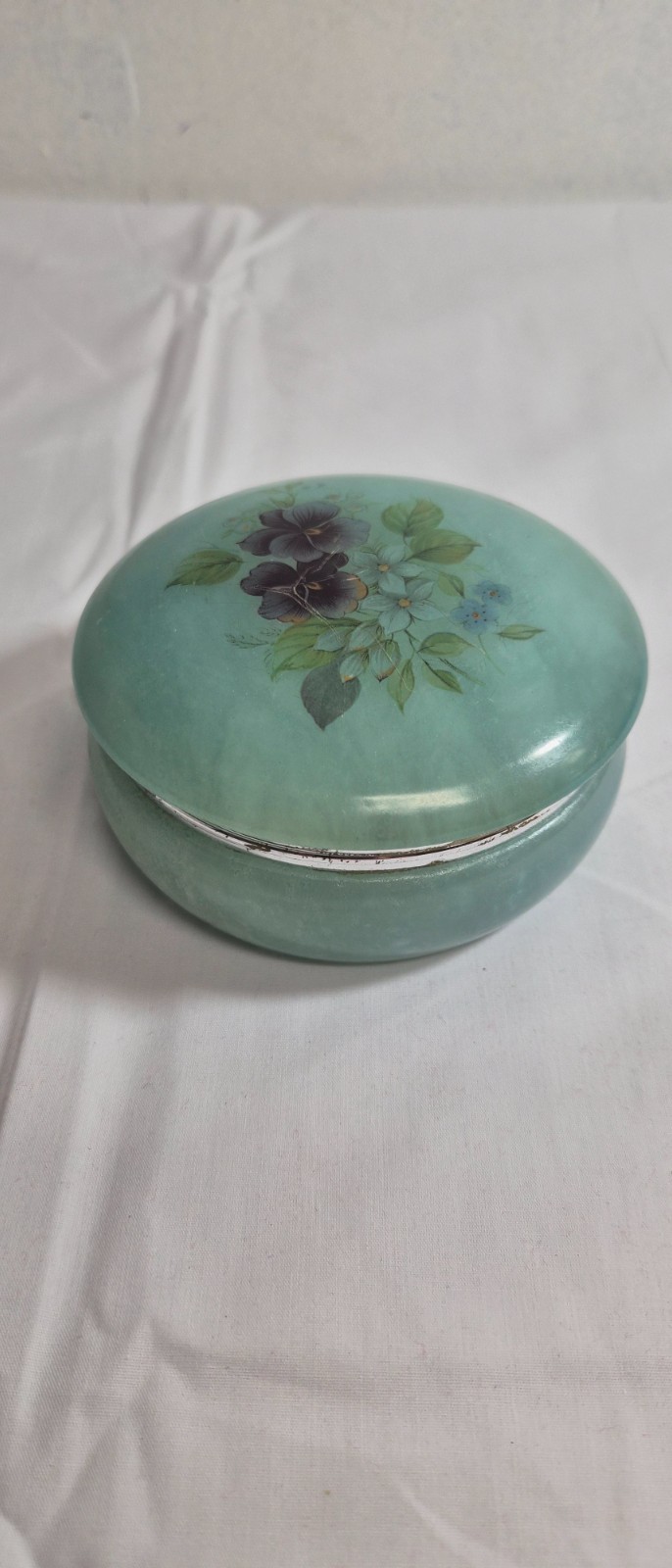 Vintage hand painted blue Italian alabaster lidded trinket box