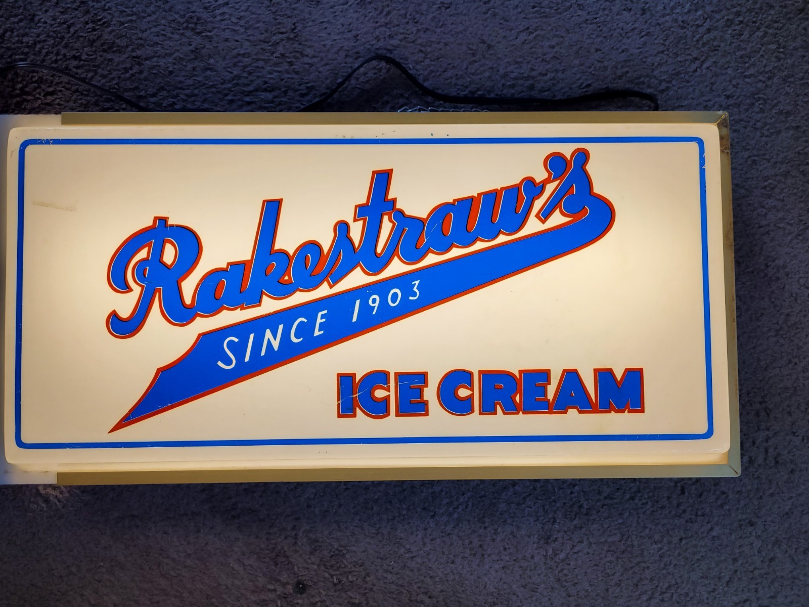 Vintage Rakestraw\'s Ice Cream Light Up Sign