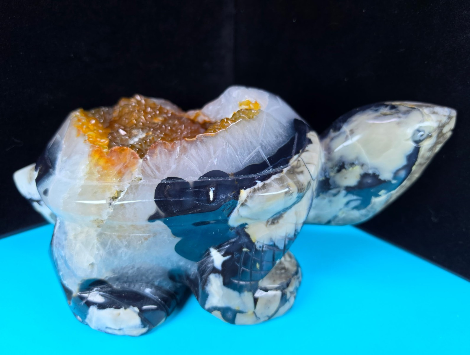 Volcano Agate Tortoise Turtle Carving  Carnelian Geode STRONG UV | 13.49 LB