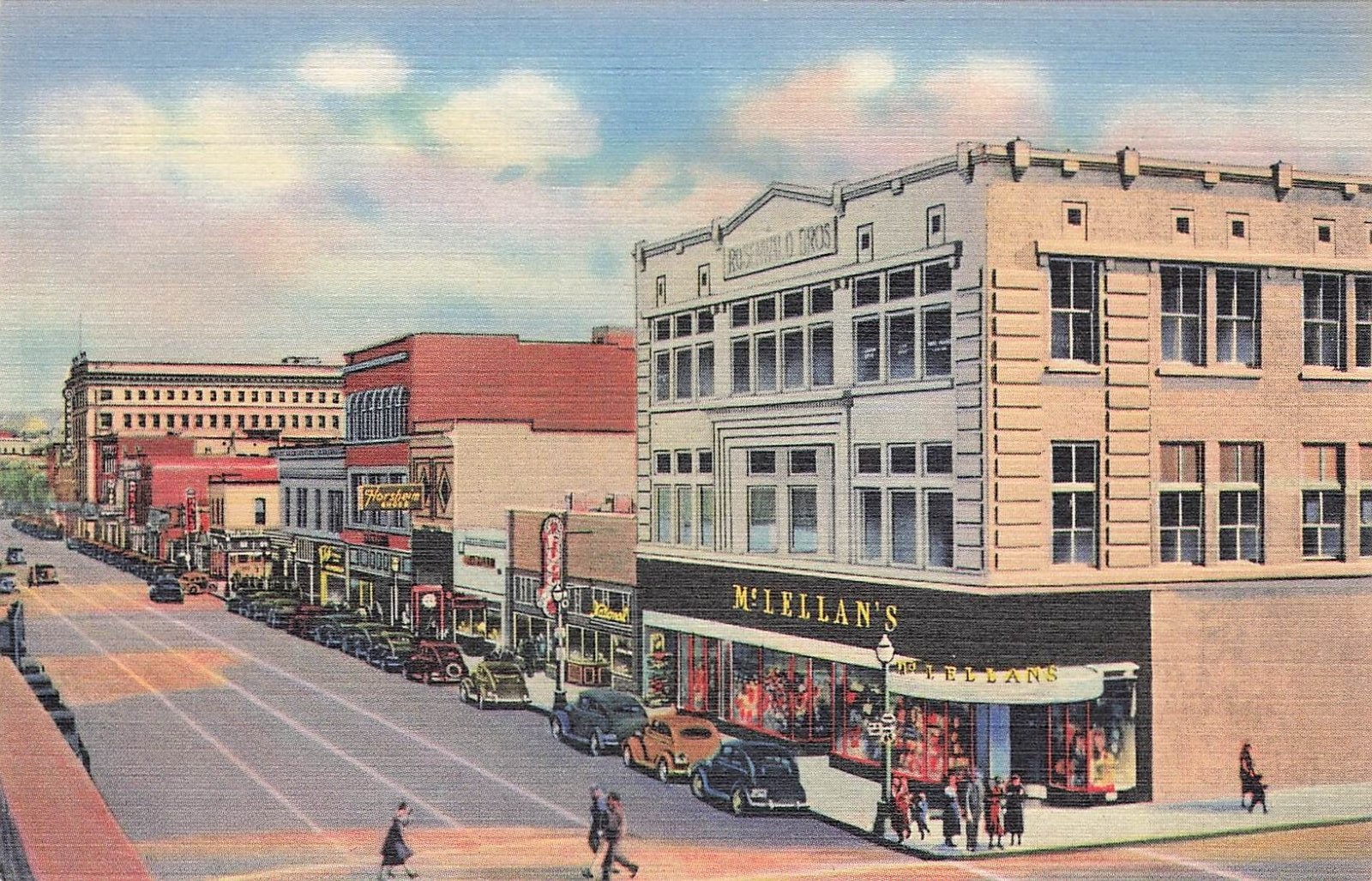 Albuquerque New Mexico Central Avenue Fourth Street Storefronts Cars Postcard