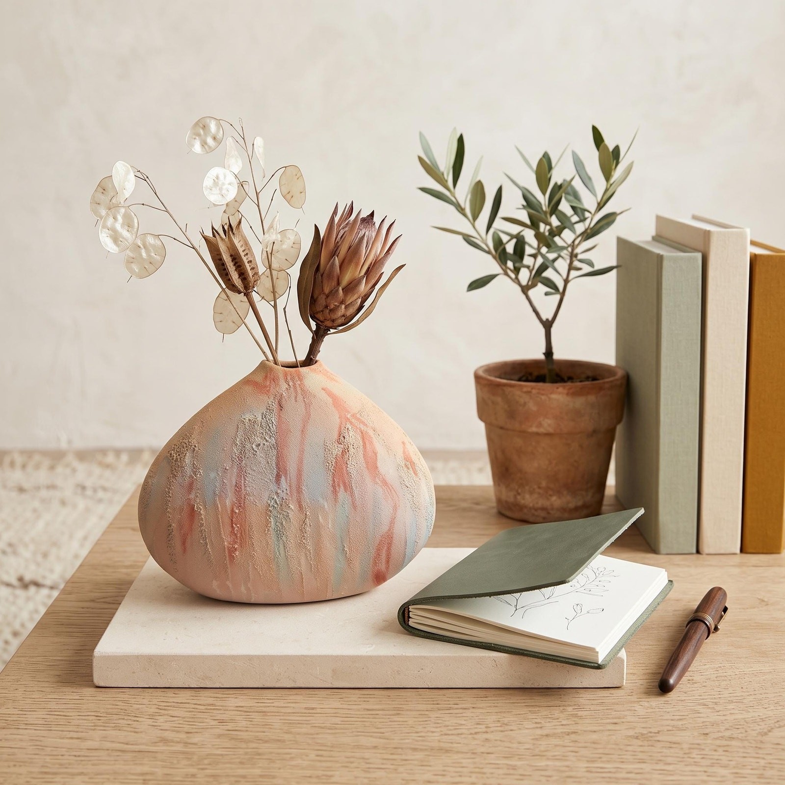 Vintage 1980s Textured Ceramic Pillow Vase|Earthy Desert Studio Pottery Bud Vase