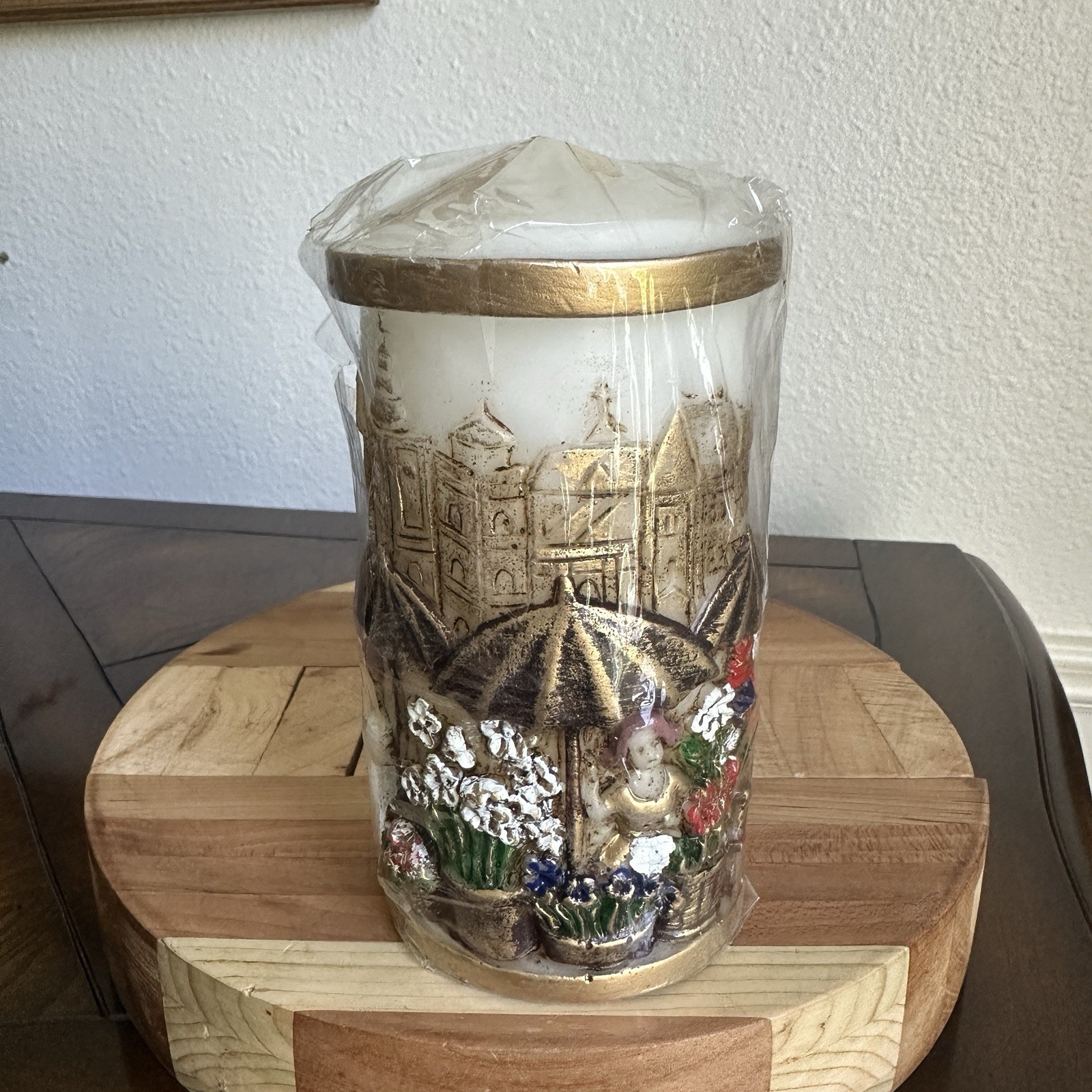 VTG 1986 Peggy Francis Art Wax Carved Candle 6.7 Inch Market Colorful Austria
