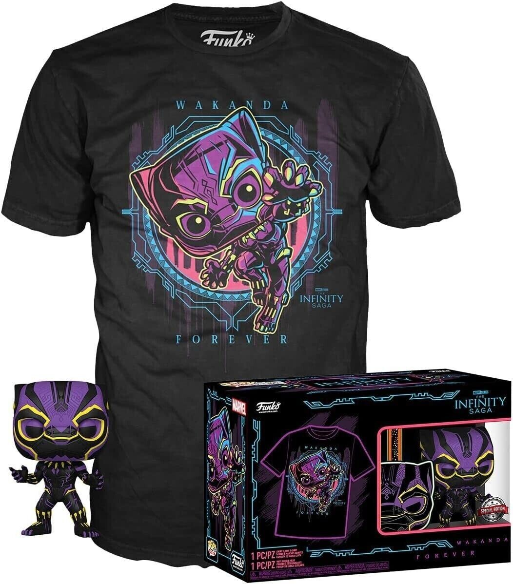 POP and Tee Marvel Infinity Saga Black Panther Size Large T-Shirt bundle Box
