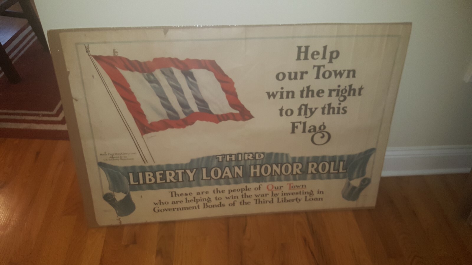 ORIGINAL HUGE WAR WWI POSTER THIRD ANNUAL LIBERTY LOAN HONOR ROLL BY RC BOSWELL