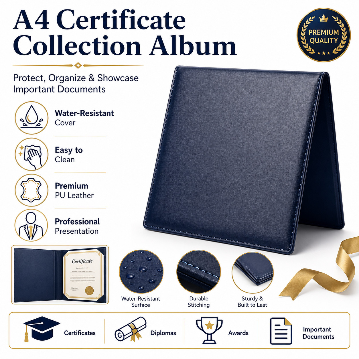 Professional A4 Document Album, Certificate Holder for Diplomas and Awards, A4