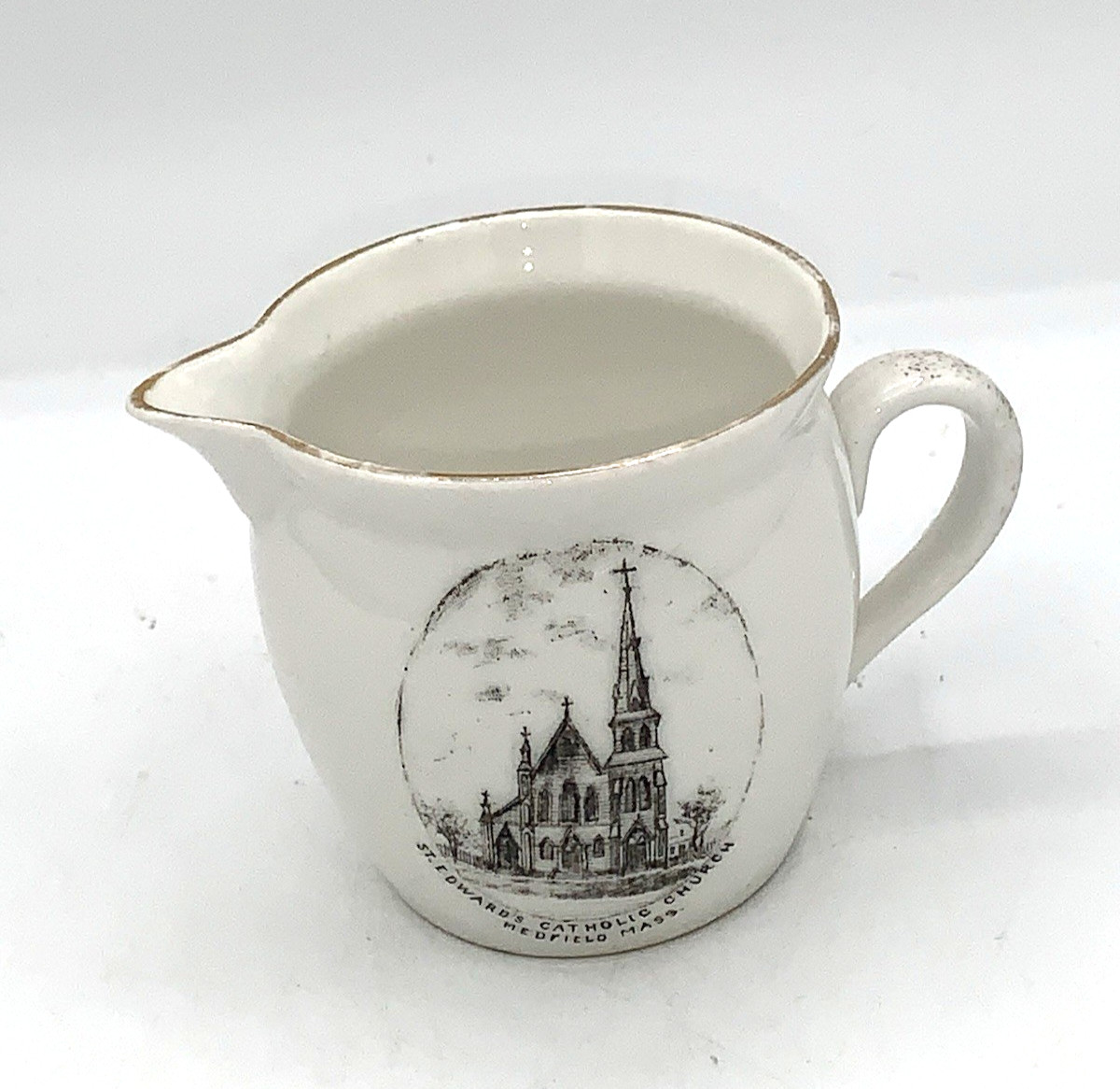 Souvenir Medford Massachusetts St Edward's Catholic Church Creamer 4 oz