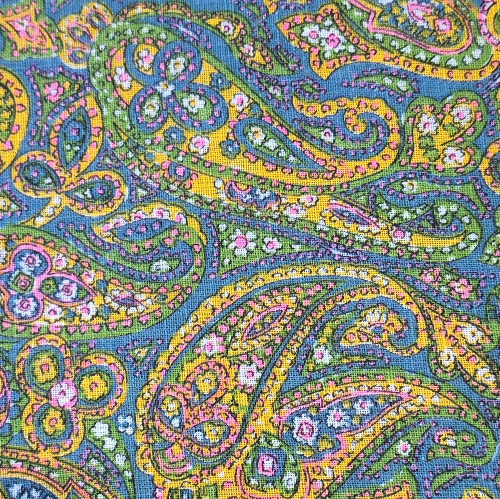 VTG 60s 70s  Paisley Fabric Blue Green Mustard Pink Floral Boho Quilt 8 yrd LOT