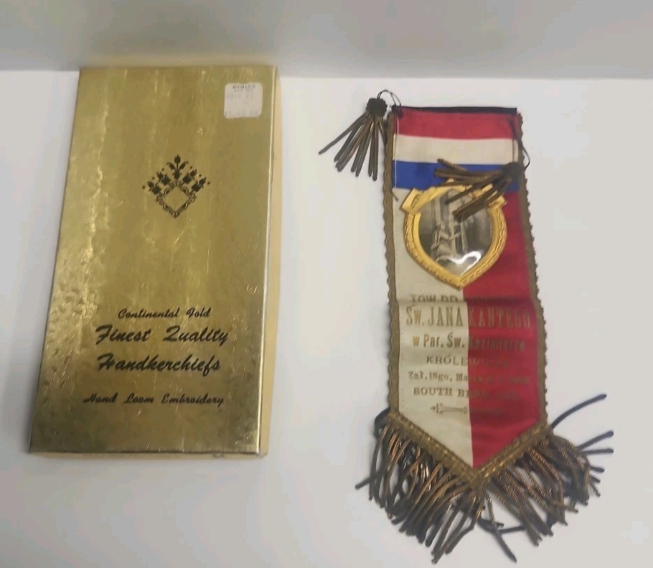 Vintage 1906 Polish Fraternal Society Ribbon With Picture Southbend Indiana 6in