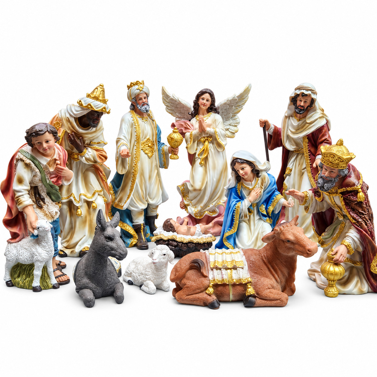 12 Inch Nativity Set, 12 Piece Resin Christmas Scene with Holy Family Nacimiento