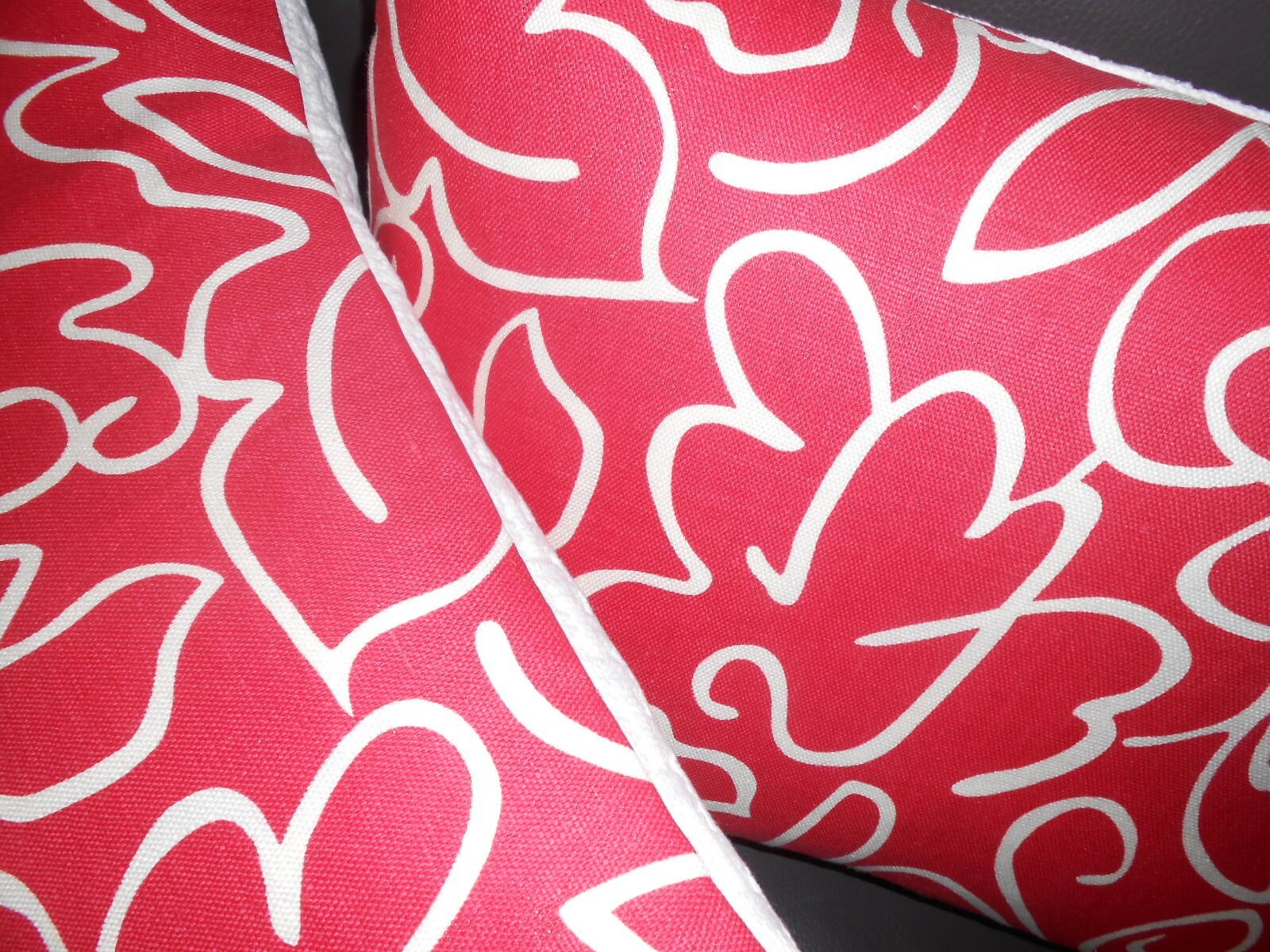 Scalamandre fabr Pillow covers YANG Abstract print Pink Red White Linen new PAIR