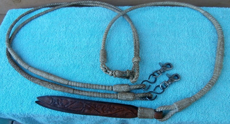 Braided Rawhide Romal Horse Bridle Reins Acorn Tooled Leather Popper