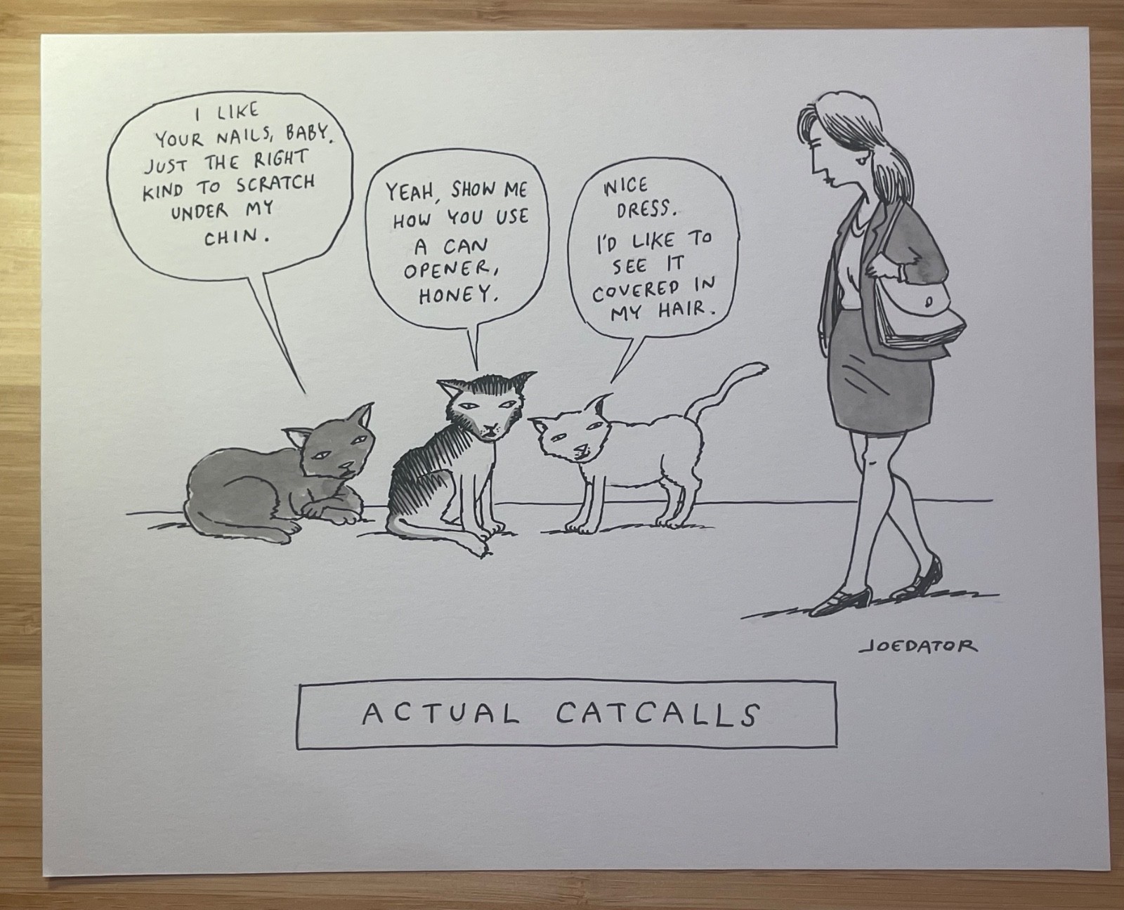 Original cartoon from American Bystander “Actual Catcalls” By Joe Dator 