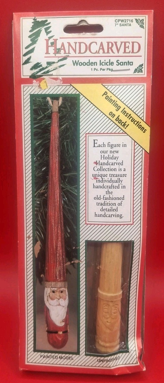 VTG Wang's International Handcarved Wooden Icicle Santa Ornament No Paint/Brush 