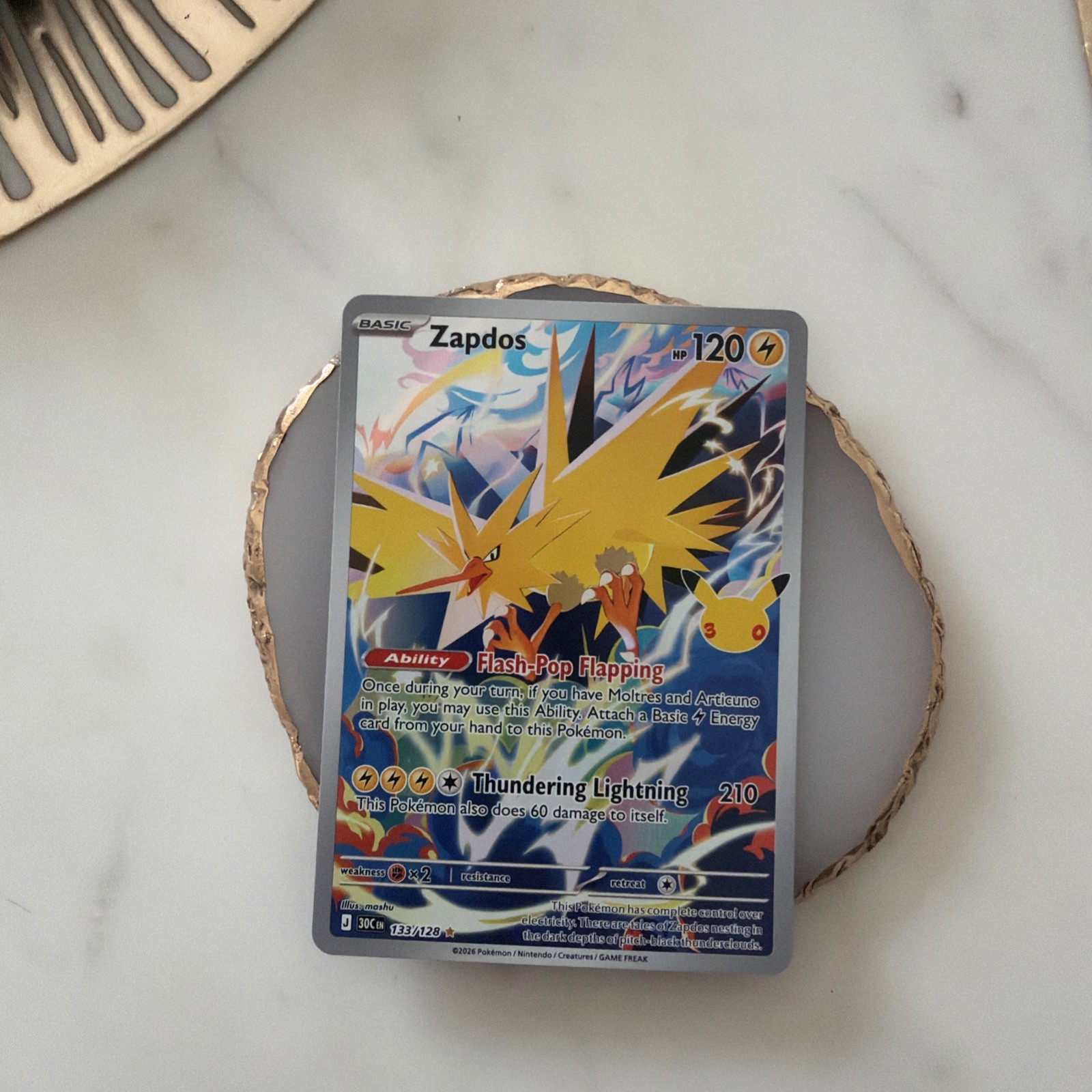 Pokemon TCG Zapdos 133/128 30th Celebration IR 