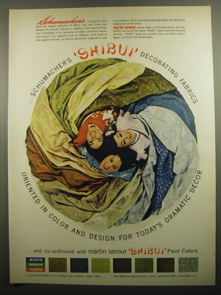 1960 Schumacher's Shibui Fabrics and Martin Senour Paint Advertisement