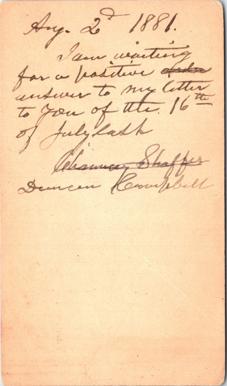Postal Card Sent To Unique Iowa DPO Humboldt Co Pioneer History UX7 1881 V233