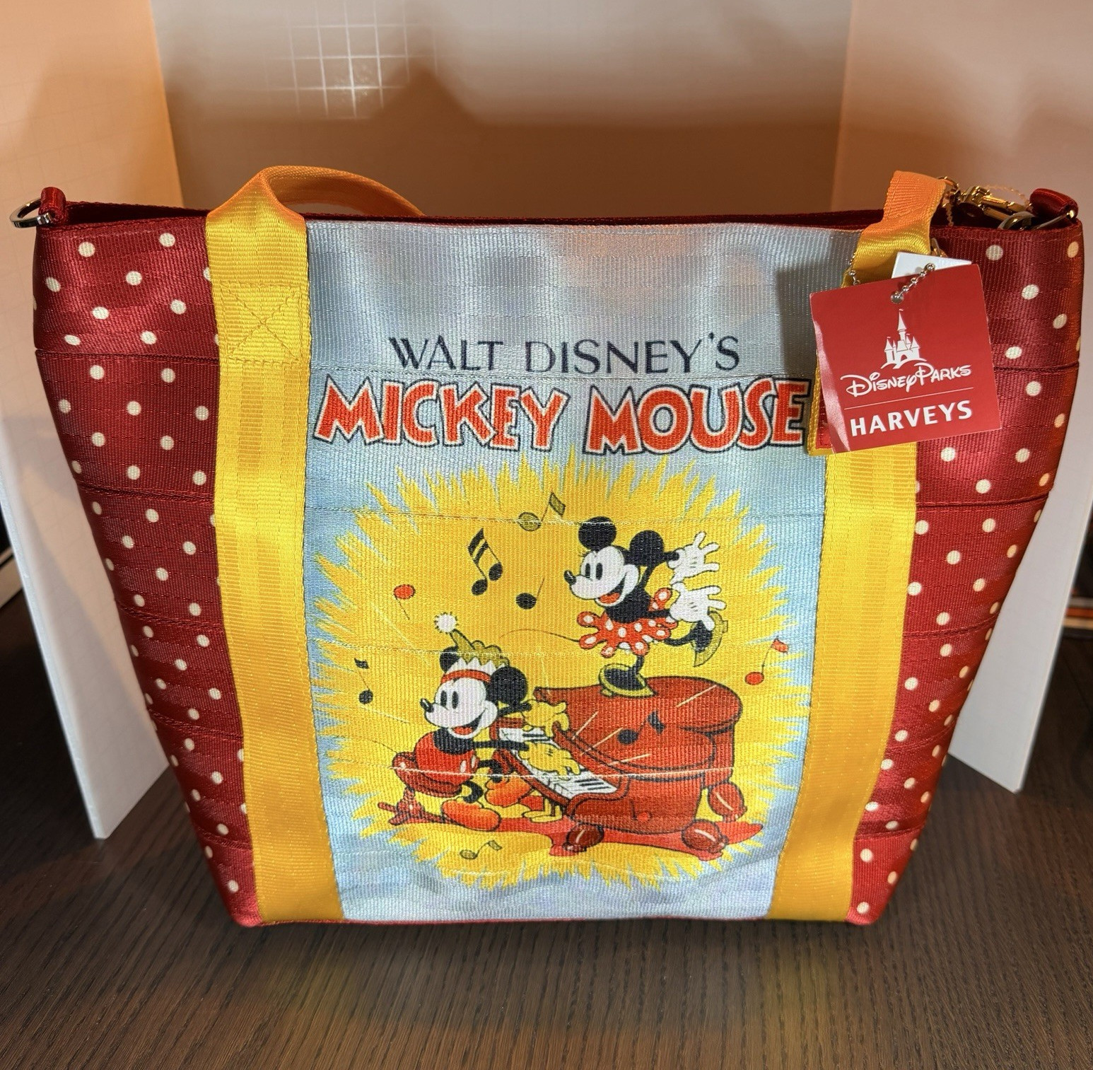 Harveys Disney Parks Mickey Mouse Large Tote Bag Red Polka Dot Yellow Straps