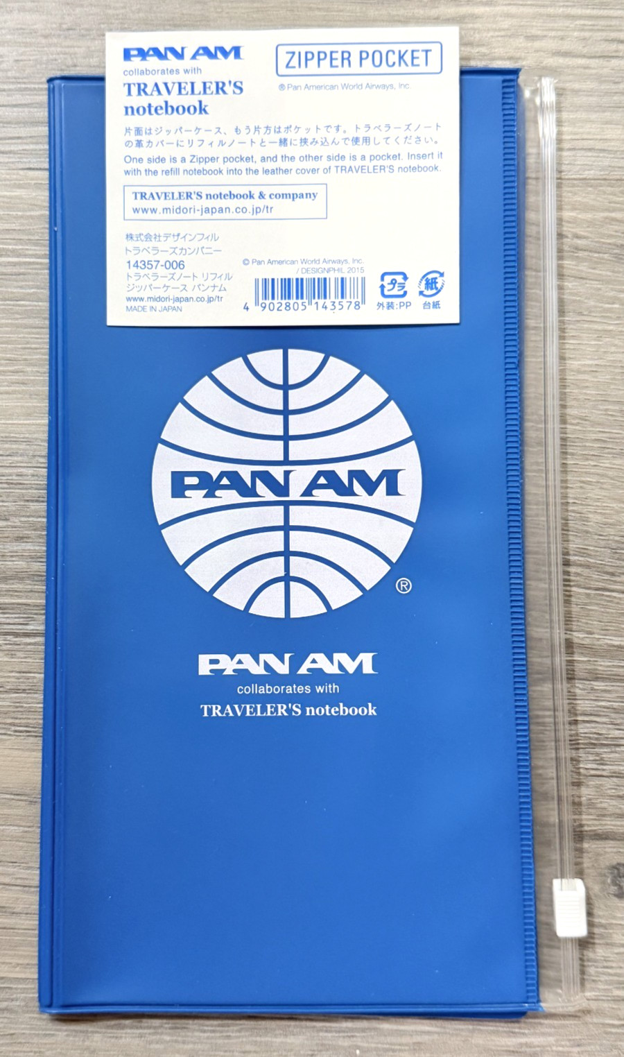 Traveler's Company Notebook Regular Size Pan Am Zipper Pocket Case Insert 2015