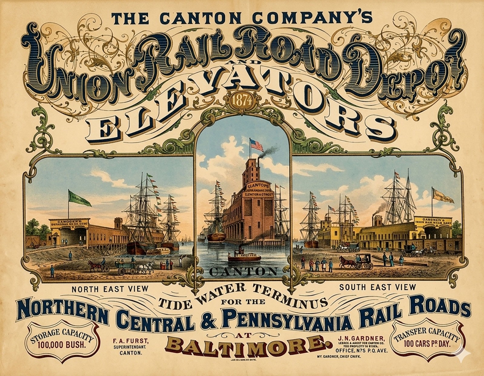 Photographic poster COPY Union Railroad Depot 1874 Baltimore Md