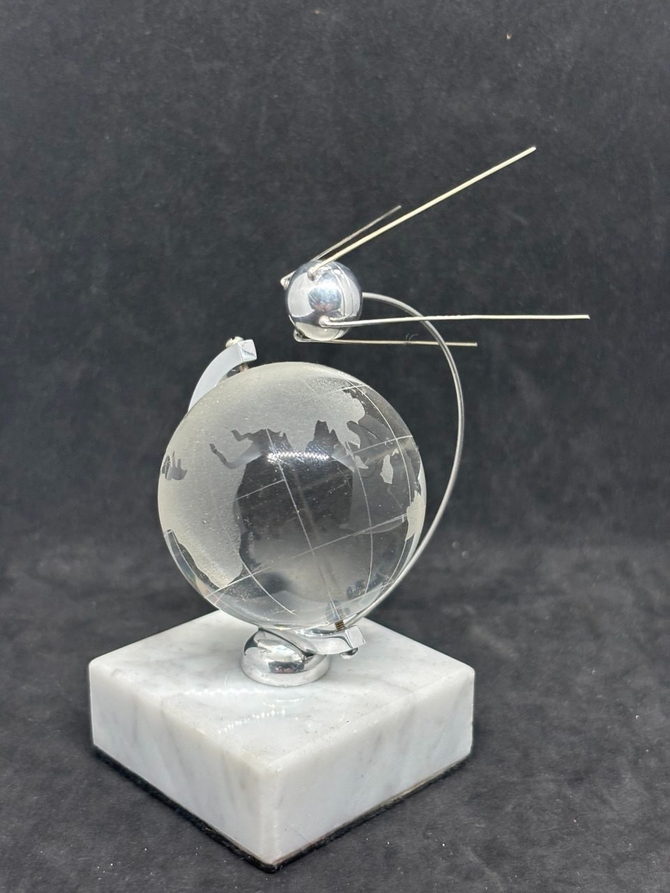 Rare Vintage USSR Sputnik1 Tabletop Souvenir in Earth Orbit, 1960s, Marble Stand