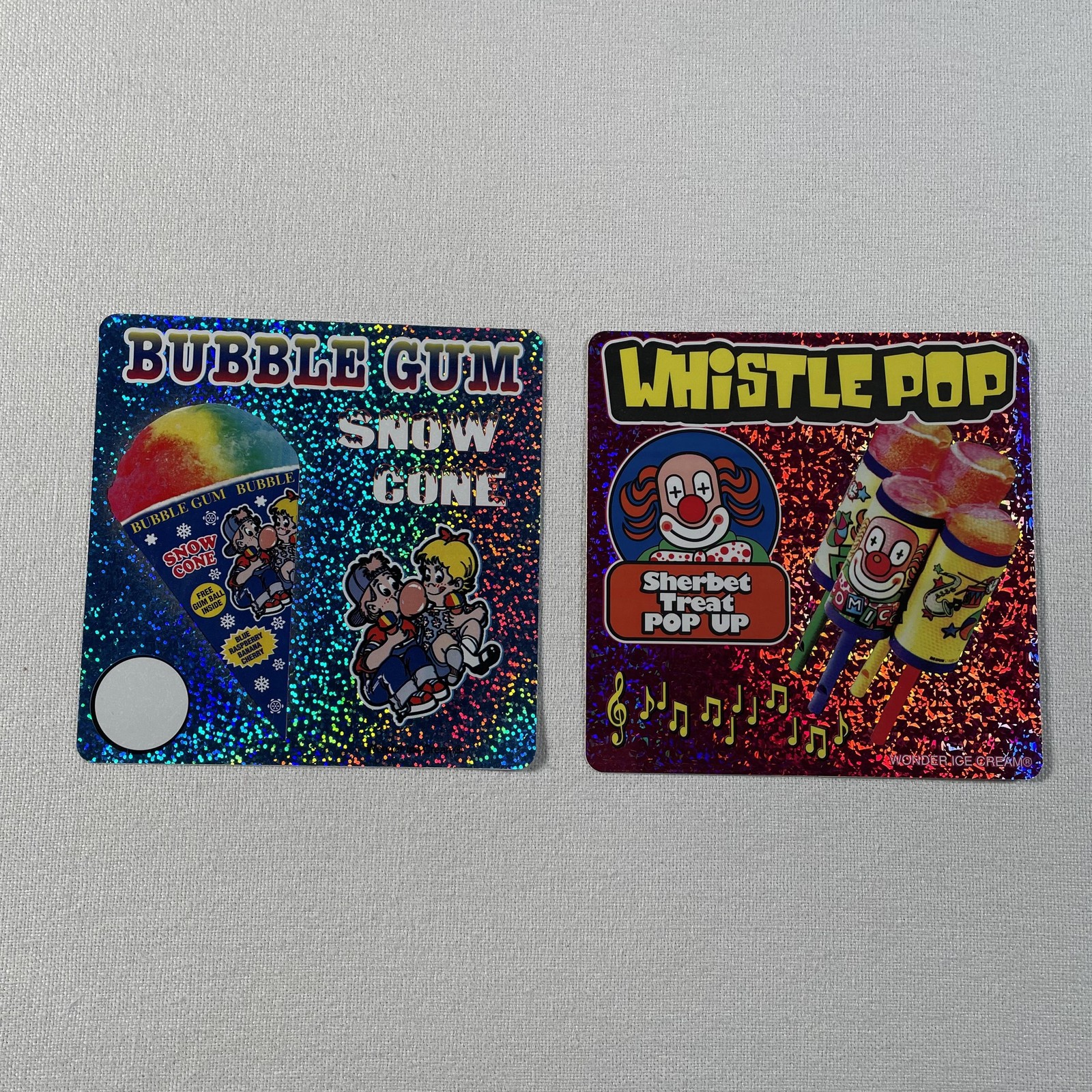 Vintage Wonder Ice Cream Bubble Gum Snow Cone Whistle Pop Holo Stickers Lot 2
