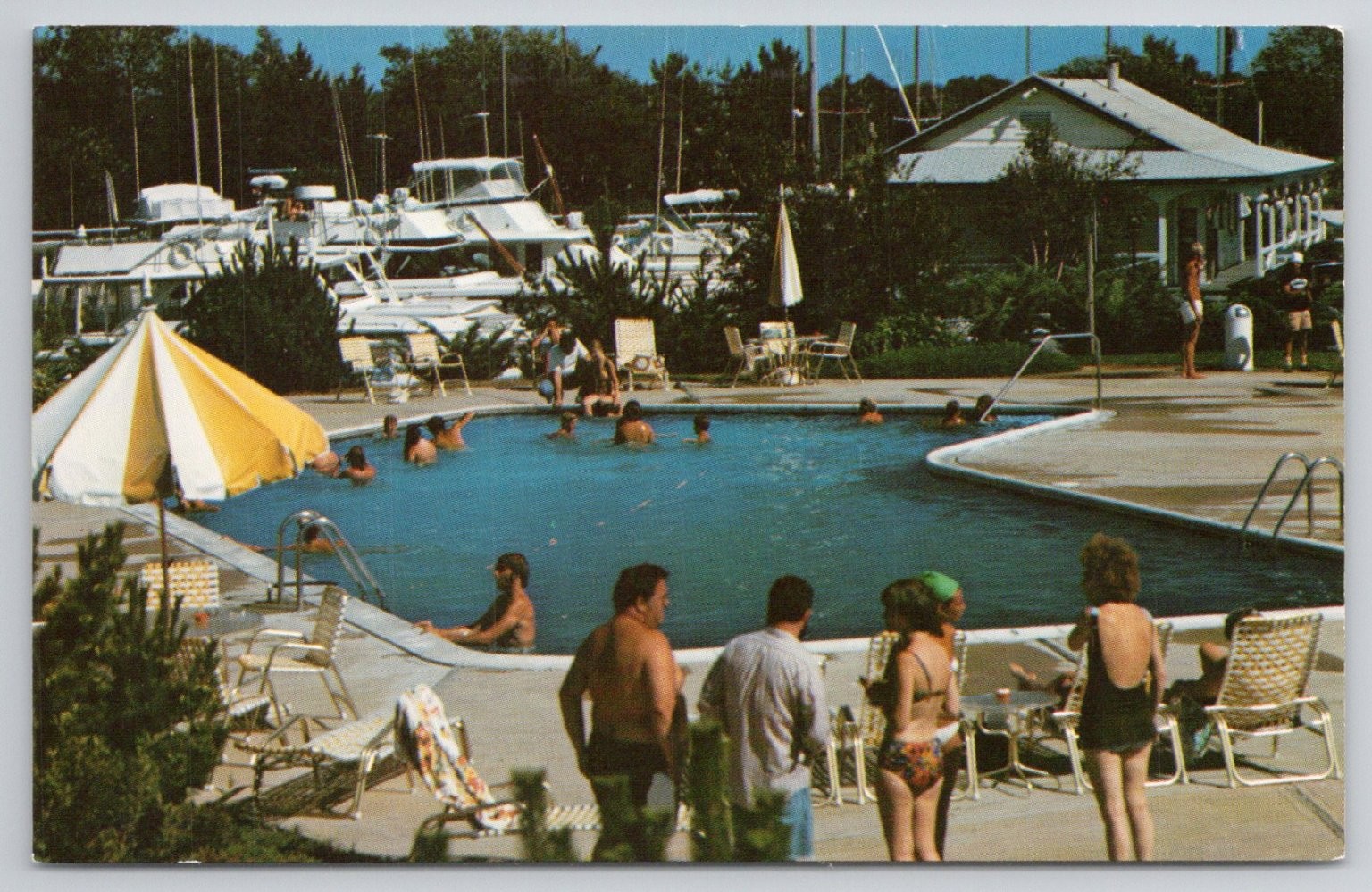 Greenport Long Island NY Stirling Harbor Marina Pool Boats Postcard 1970s