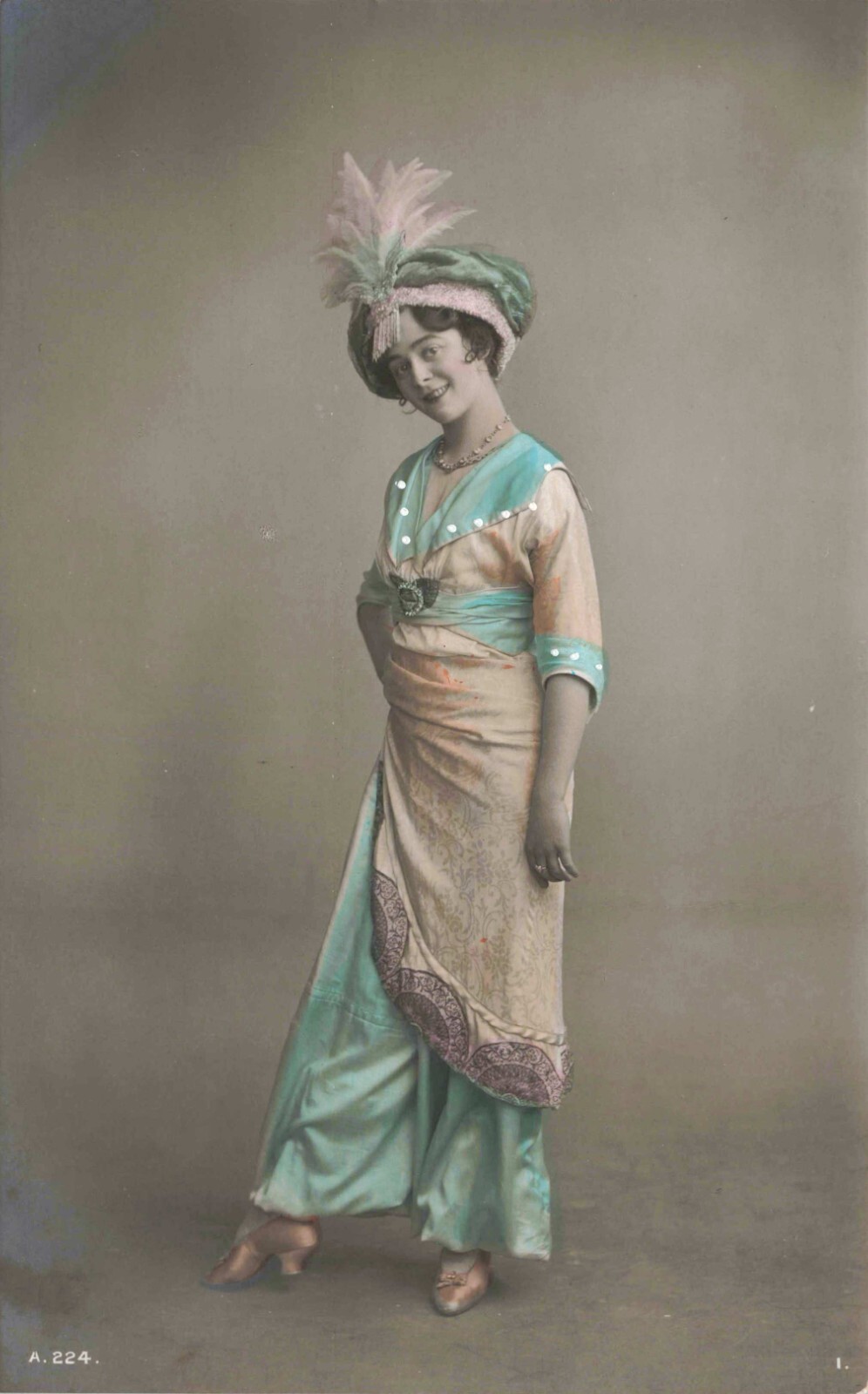 RPPC Hand Tinted Fashion Headpiece Beautiful Woman Real Photo Unused Postcard
