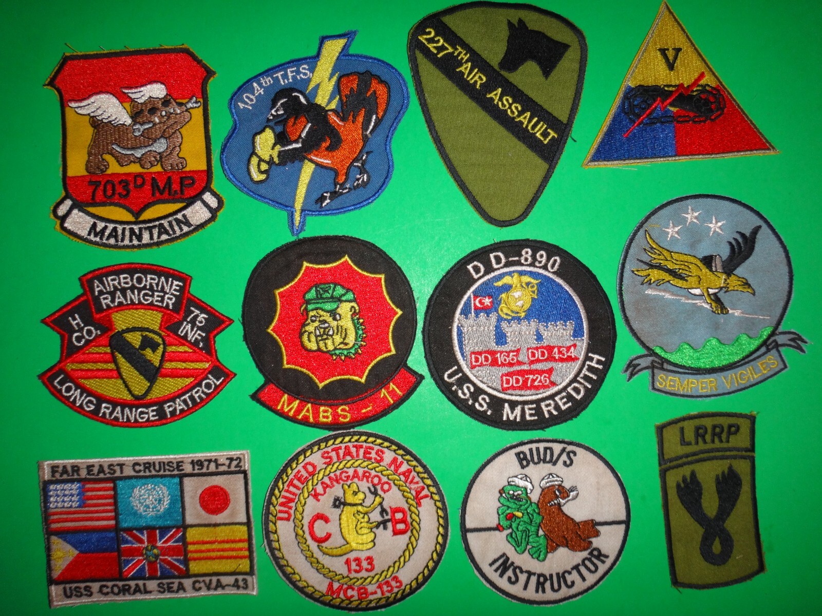 Lot #4: 12 Vietnam War US Army Air Force Navy Marines Patches, $12 each Patch