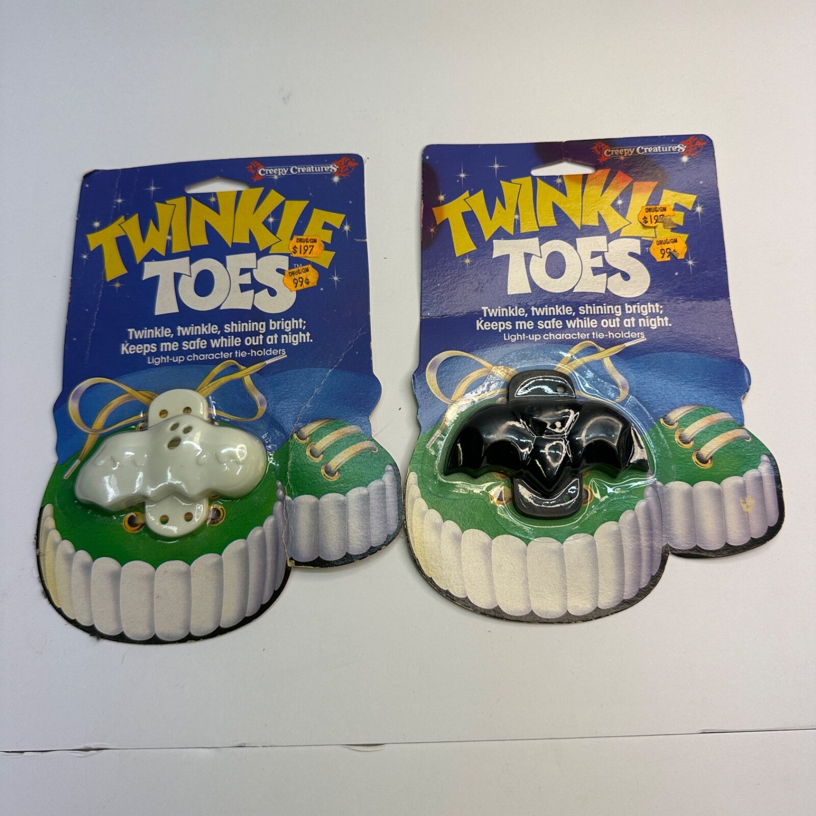 Vtg 1991 Creepy Creatures Halloween Twinkle Toes Light Your Shoes Ghost And Bat