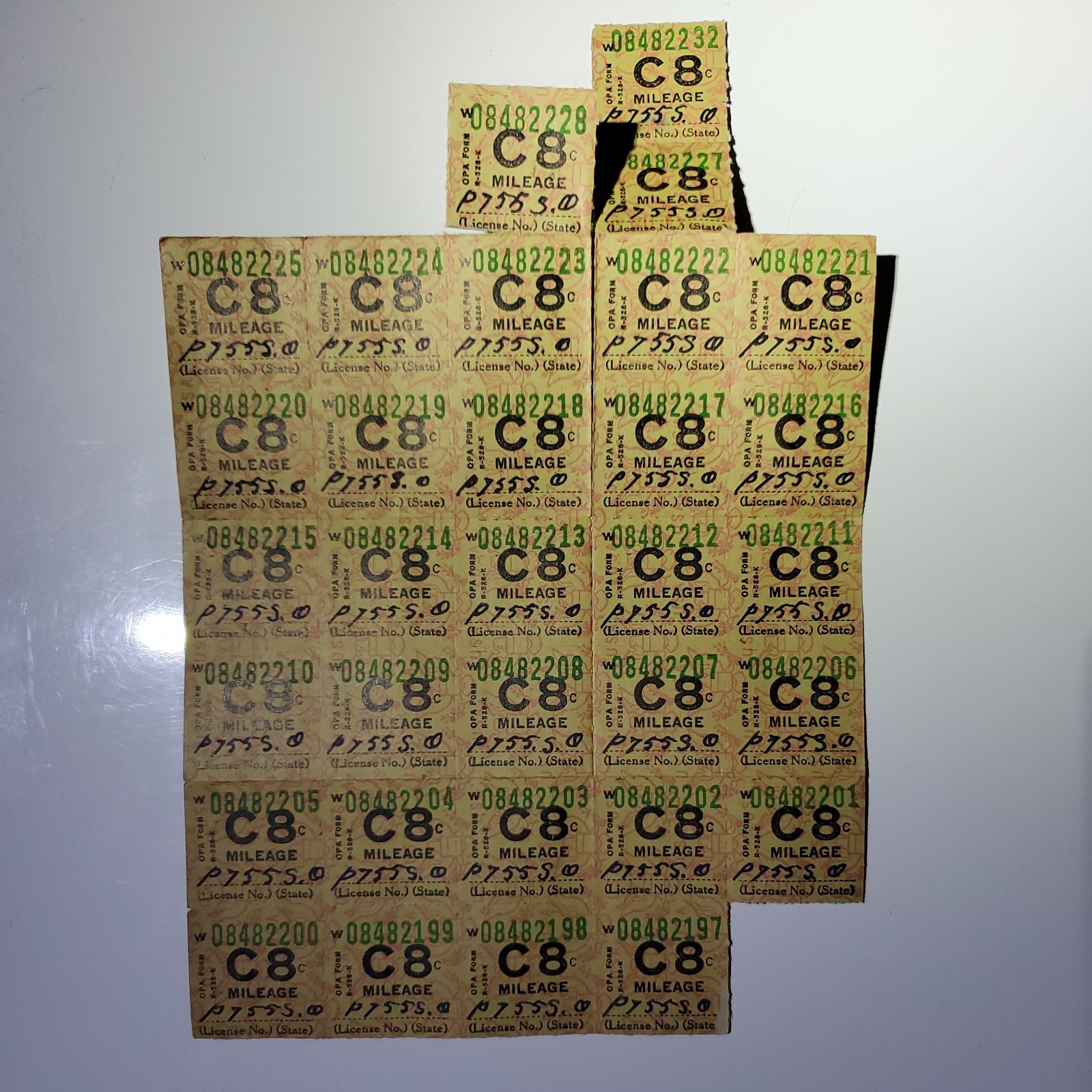 32 Vintage World War 2 C8 Gas Ration Stamps