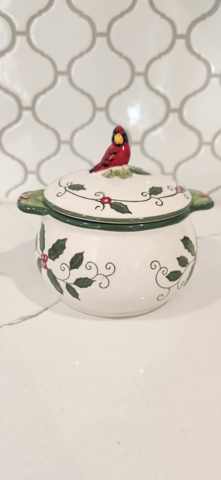 Temptations Cardinal Holly Ovenware Bowl with Lid by Tara