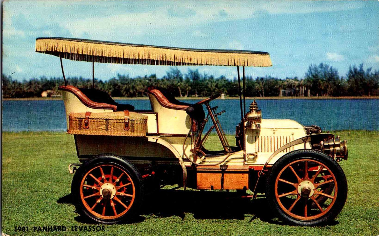 Postcard James Melton Autoplex U.S. 1 Florida features 1901 Panhard Le Vassor