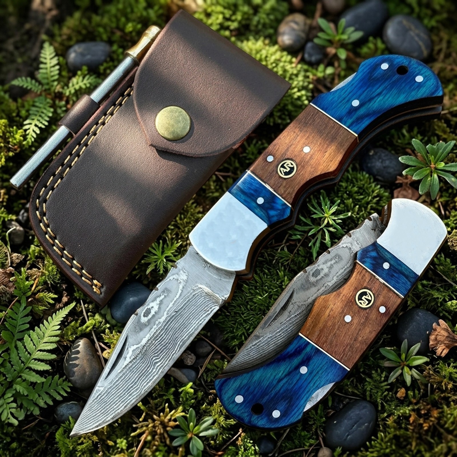 Custom Handmade Damascus Steel Folding Knife 6.5\